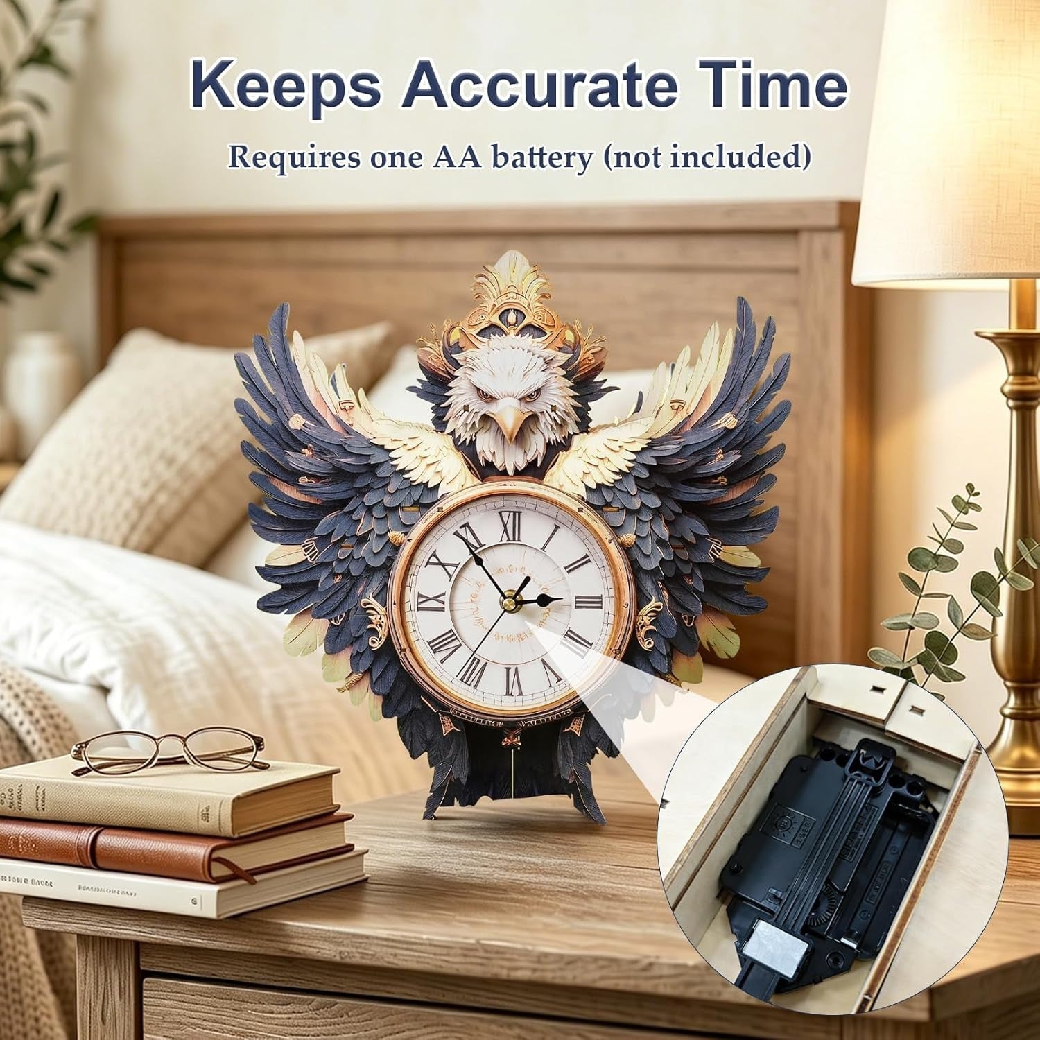 3D Wooden Eagle Clock Puzzle DIY Mechanical Wall Decor Model Kit Gift