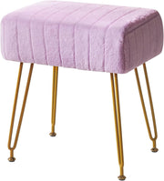 Purple Velvet Footrest Ottoman – Rectangular Vanity Stool with Gold Legs