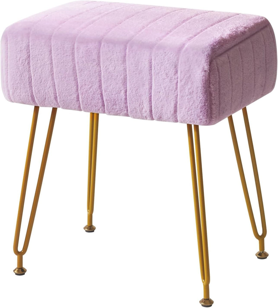 Purple Velvet Footrest Ottoman – Rectangular Vanity Stool with Gold Legs