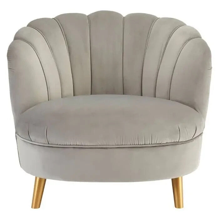 Art Deco Grey Velvet Accent Chair Gold Legs Lounge Sofa Armchair
