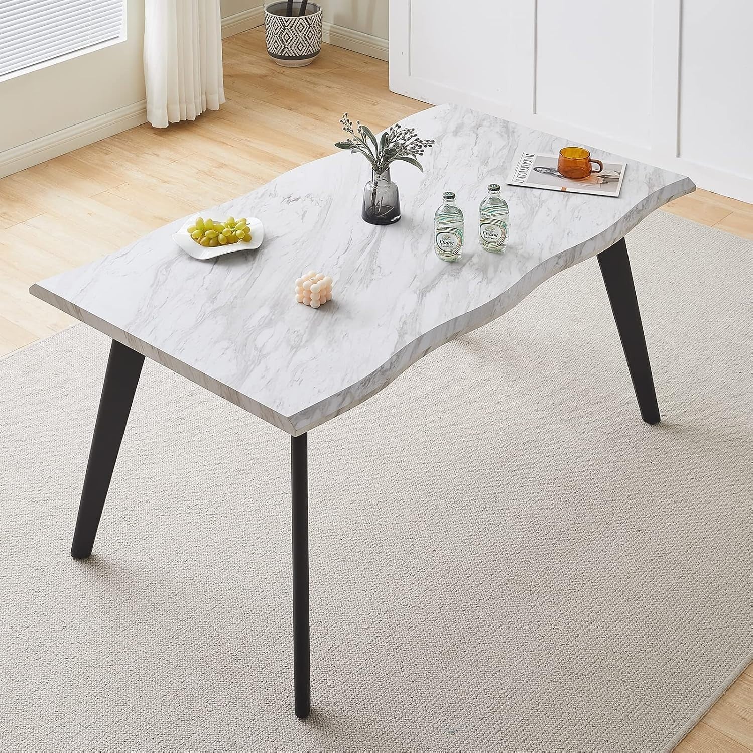 140cm Marble Effect Dining Table Metal Legs 6 Seater Modern Kitchen Room