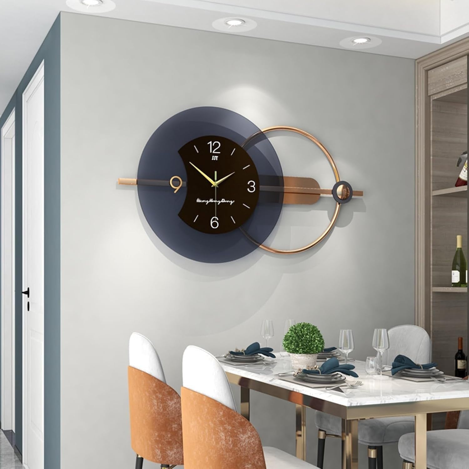 Modern Silent Metal Wall Clock 80x38cm Tick-Free Quartz for Living Room