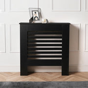 Small Black Slatted Radiator Cover 78x19x82cm – Modern MDF Cabinet