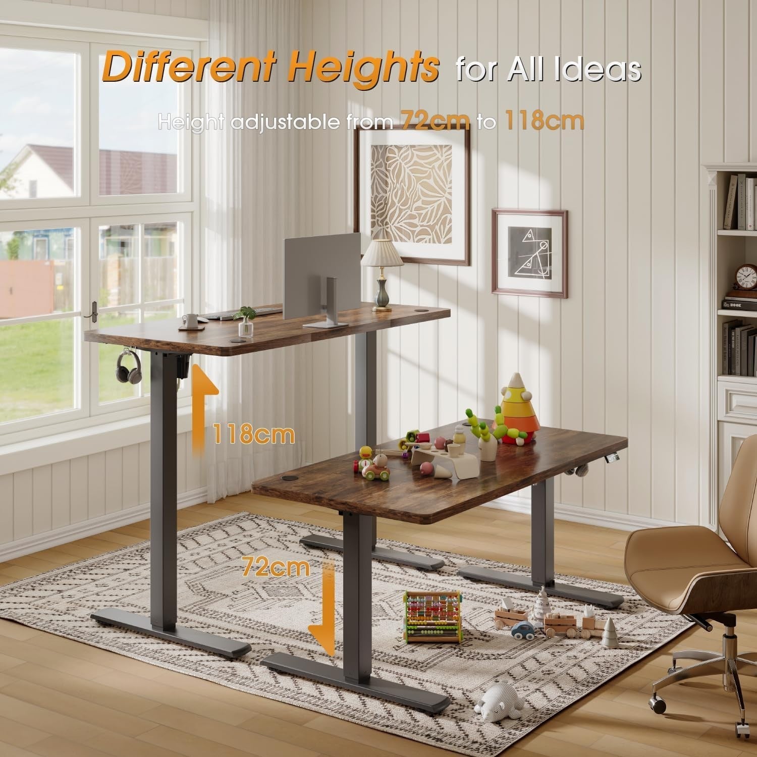 Electric Height Adjustable Standing Desk 140x60cm | Vintage Brown Office Table