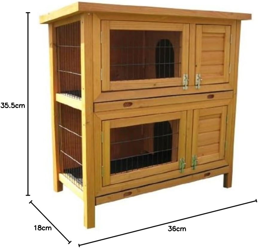 Double Rabbit Hutch Indoor Outdoor Wooden Cage Sliding Tray 2 Tier