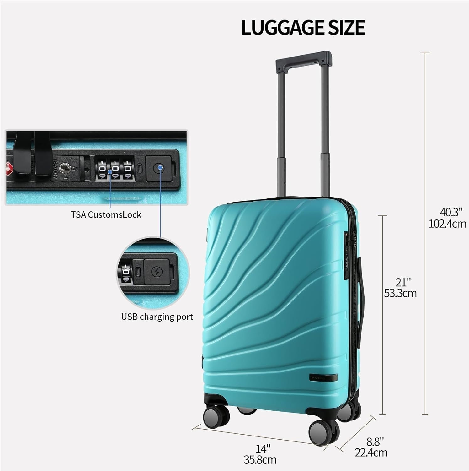 Lake Blue 20 Inch Carry On Suitcase PC Hard Shell Expandable Spinner TSA