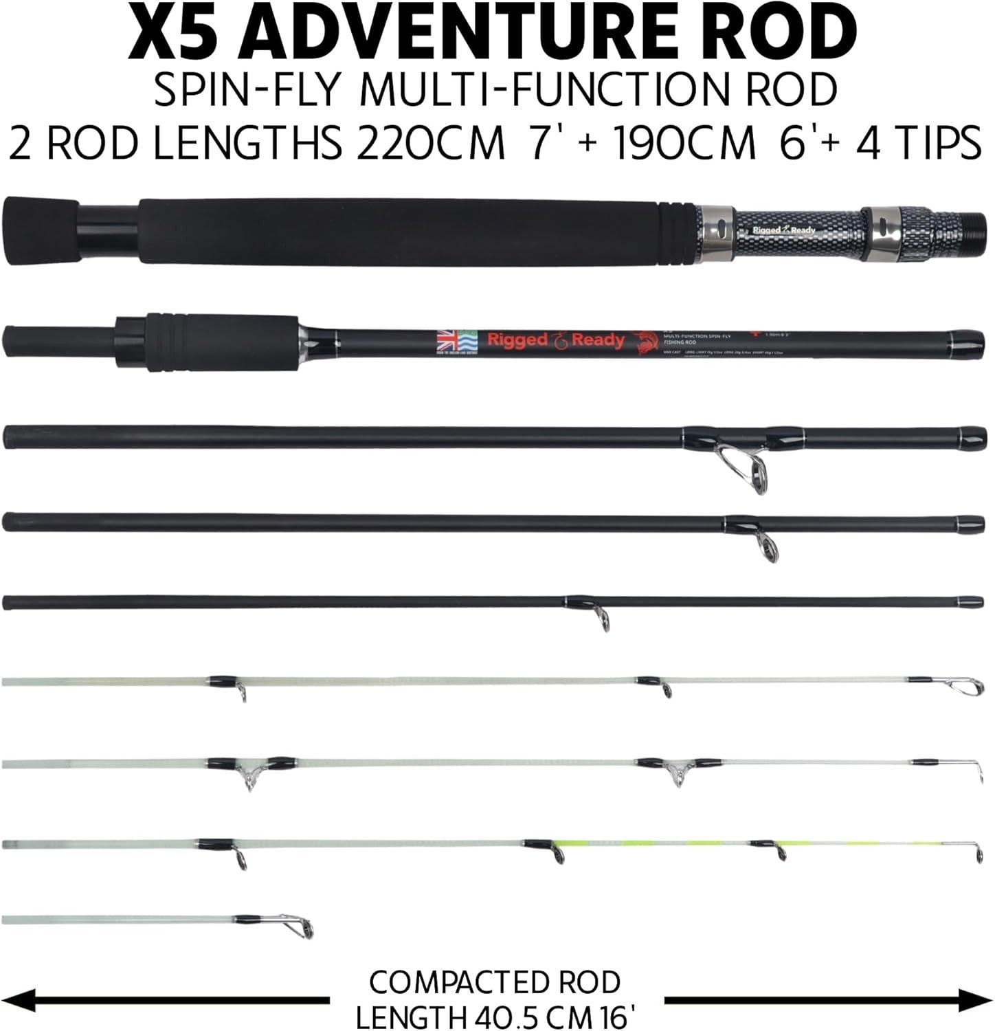 Travel Fishing Rod X5 – 5-in-1 Spin, Fly, Salt & Freshwater Compact Rod