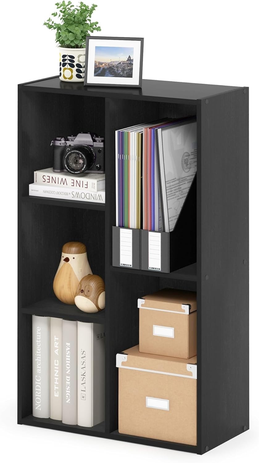 5 Cube No Tool Bookcase Storage Open Shelf Compact Design Organizer Black