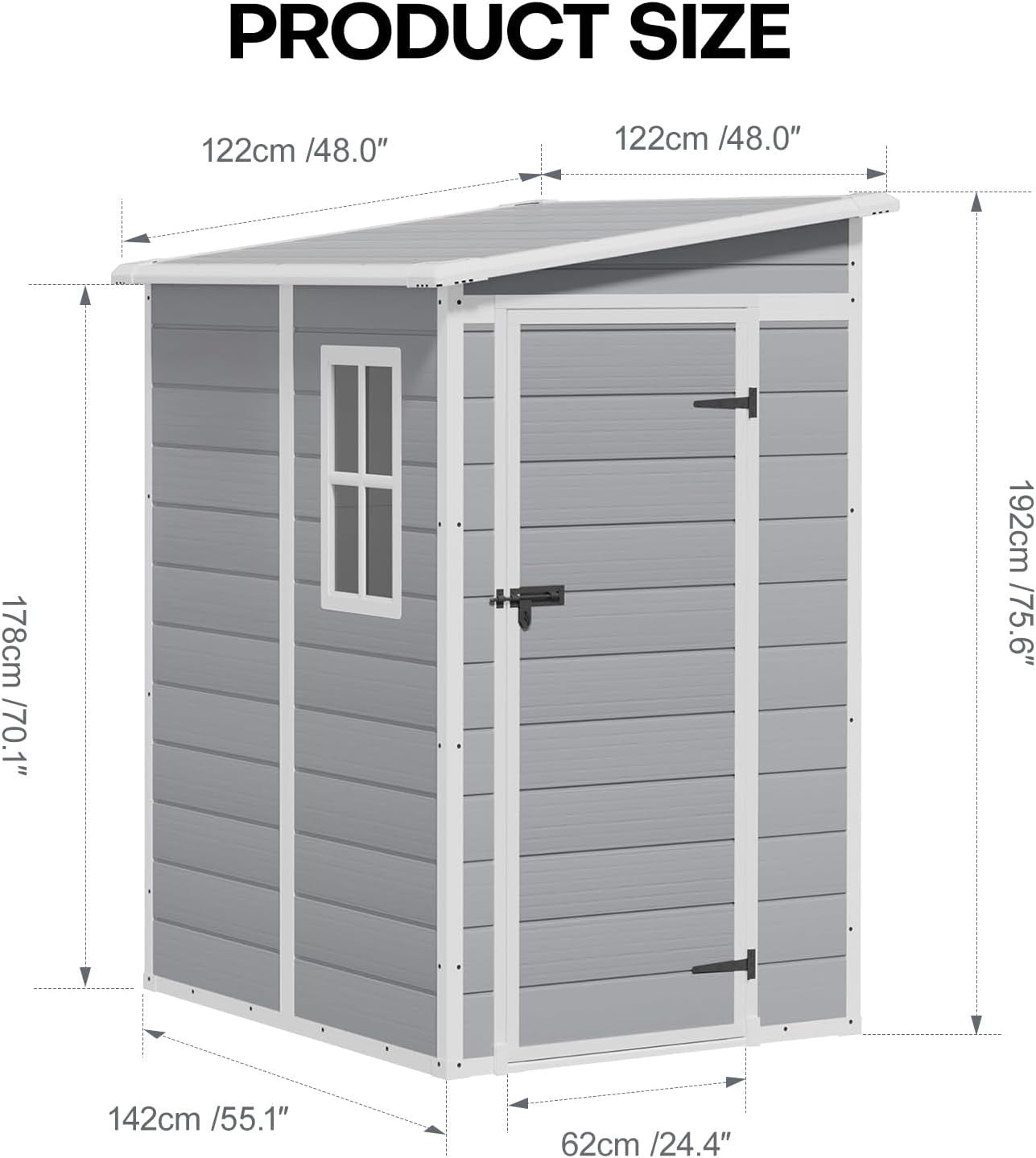 Plastic Garden Storage Shed 4.6x4ft Waterproof Outdoor Tool Shed with Floor Grey