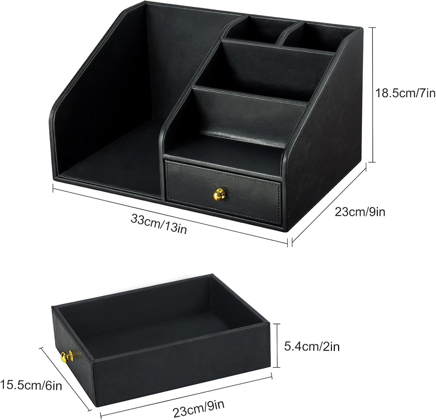 Black PU Leather Desk Organizer with A4 Magazine Rack & Pen Holder