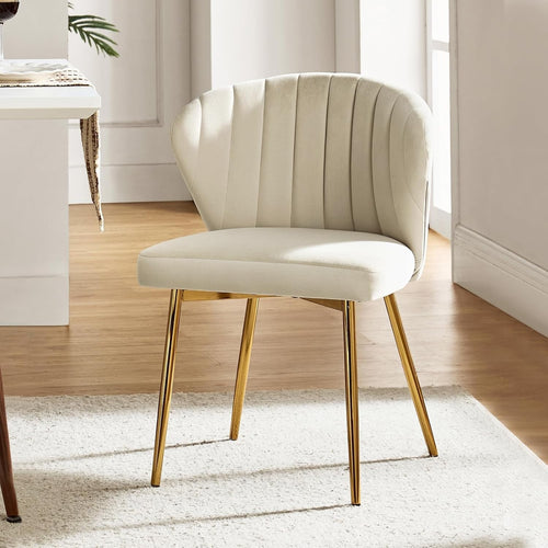 Tan Velvet Upholstered Dining & Vanity Chair – Modern Accent Seat with Metal Leg