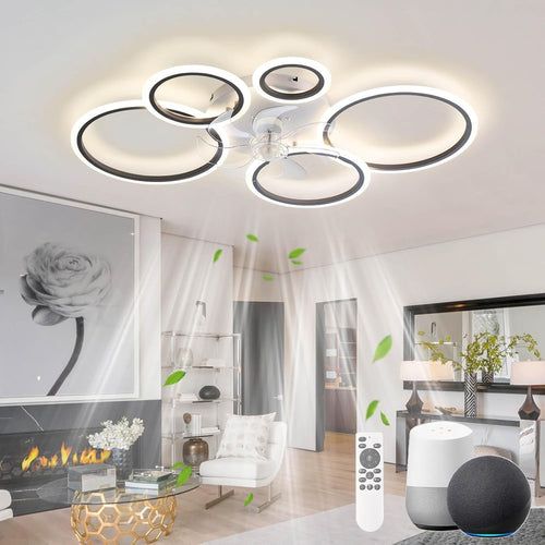 Smart Ceiling Fan with Light, 6-Speed, Dimmable, Reversible, 100cm, Black