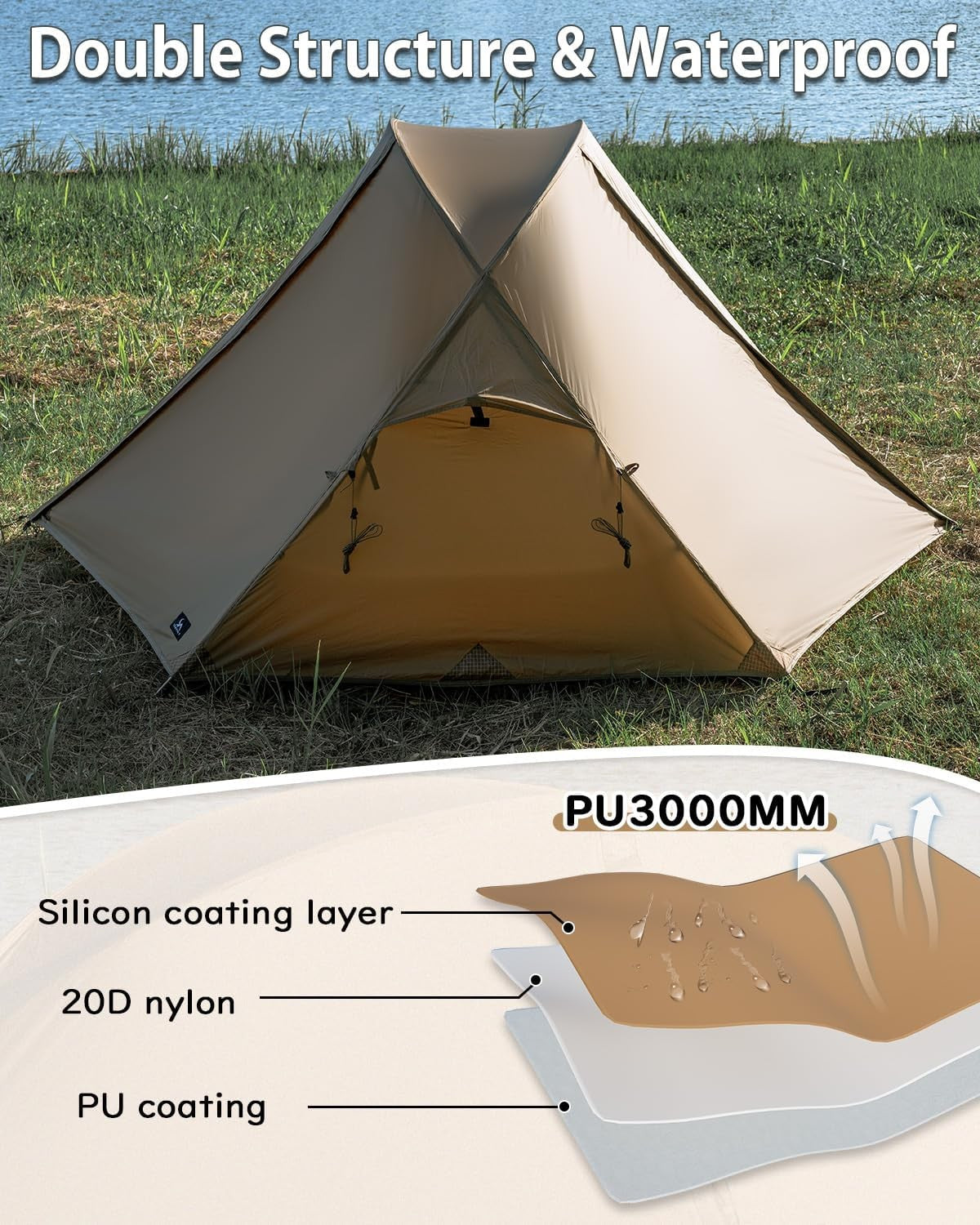 Ultralight 1-2 Person Backpacking Tent 4 Season Waterproof