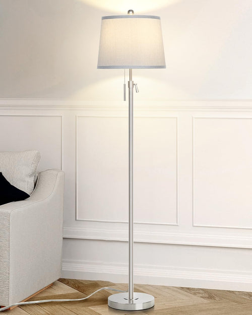 Adjustable Floor Lamp Silver Height Adjustable 3 Colour LED Standing Light