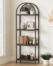 Tall Arched Bookshelf 4-Tier Industrial Metal Display Unit for Living Room