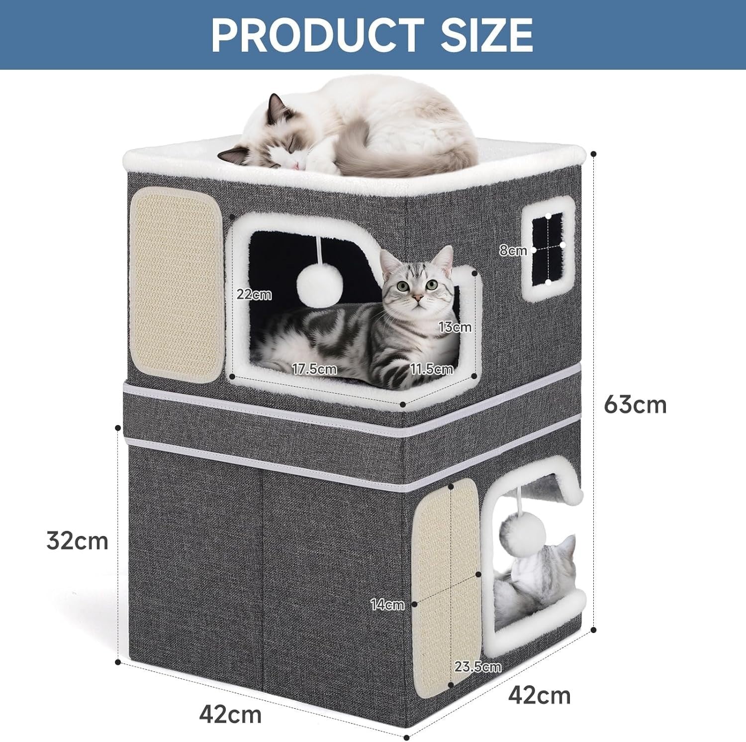 3 Layer Cat House Foldable Cat Cube Cave Condo w Scratch Pads Grey