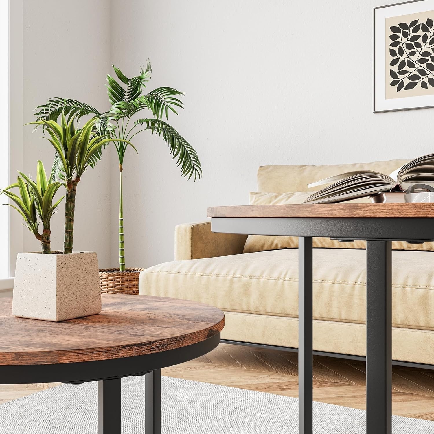 Space Saving Coffee Table Set 2 Brown Nesting Side End Tables Storage