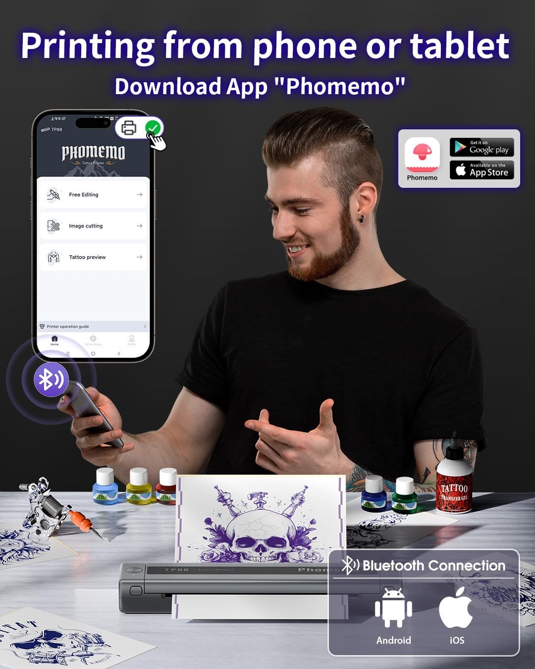 Phomemo TP88 Tattoo Stencil Printer Bluetooth Portable Thermal Printer