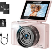 5K 75MP Digital Camera WiFi Vlogging Camera Flip Screen Pink
