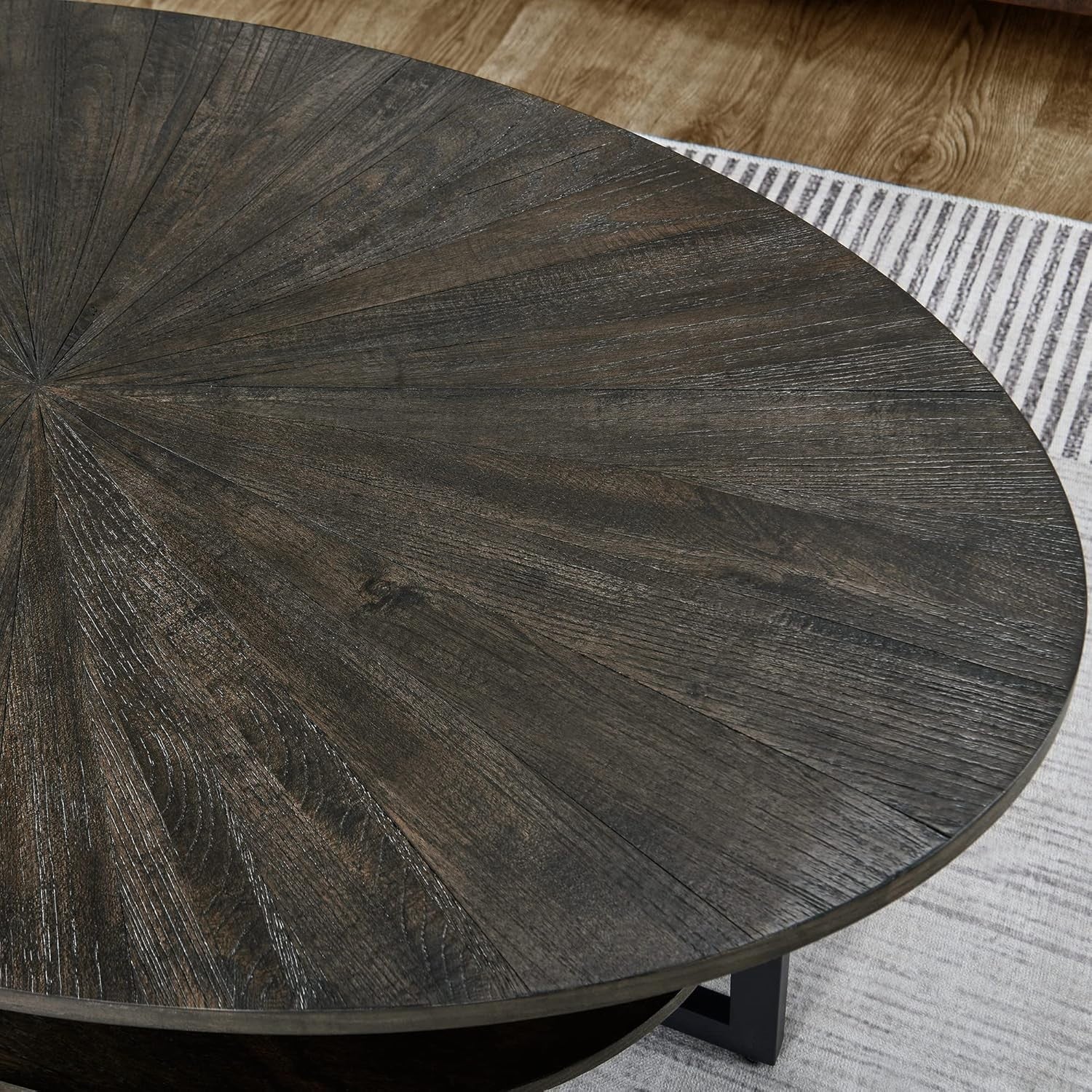 Rustic Brown Oval Coffee Table with Cross Metal Legs & 2-Tier Shelf 110x66cm