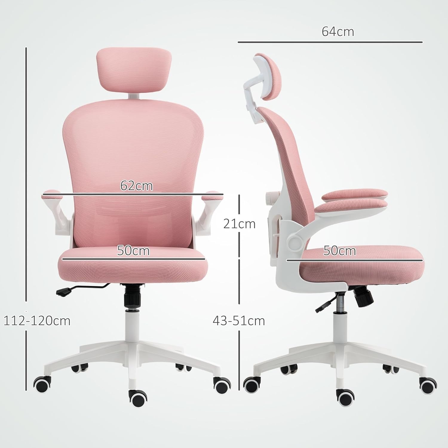 Ergonomic Mesh Office Chair Pink Adjustable Lumbar Headrest Swivel Desk Seat 120