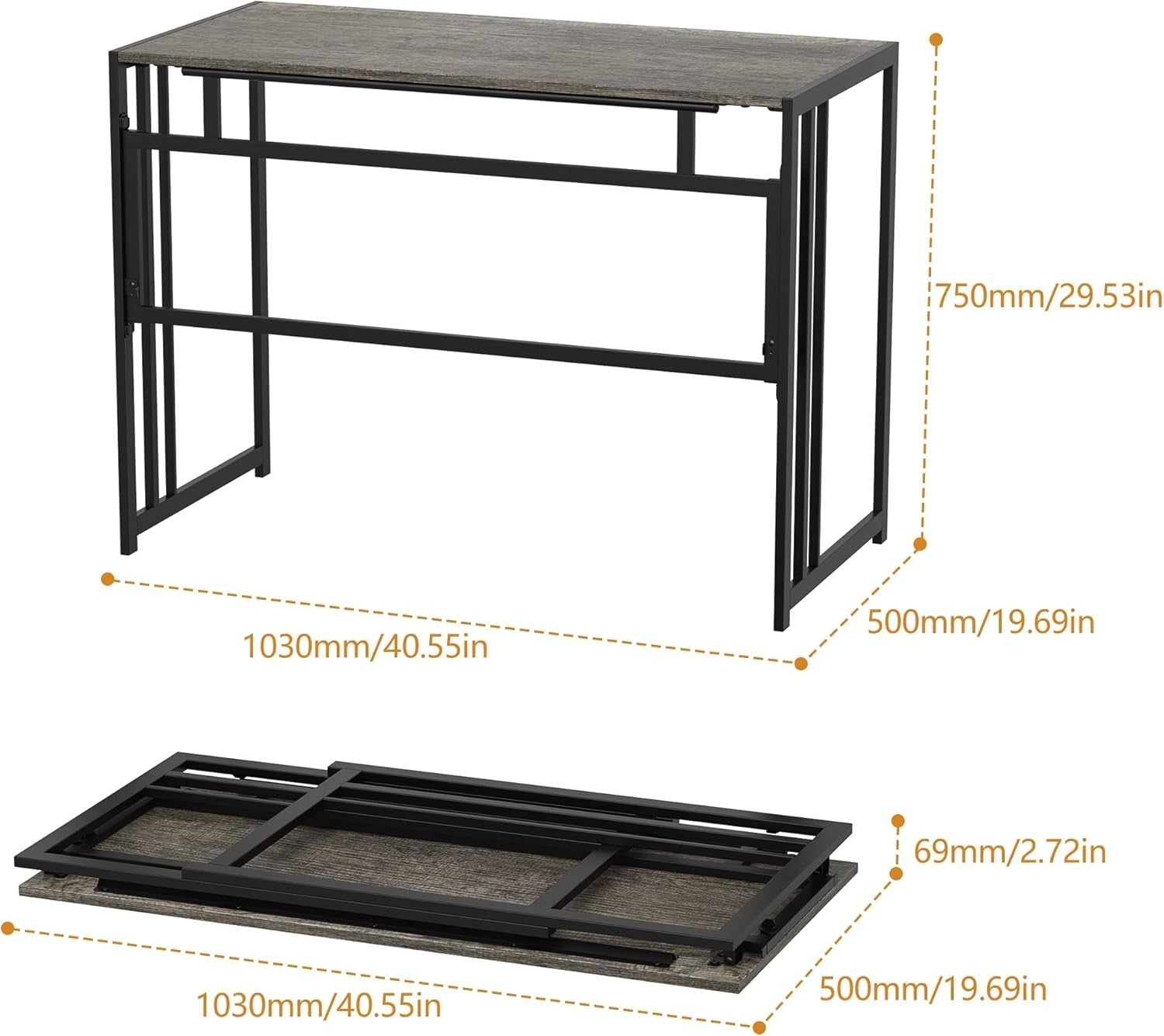 Folding Computer Desk 100x50cm No Assembly Writing Study Table Black Oak