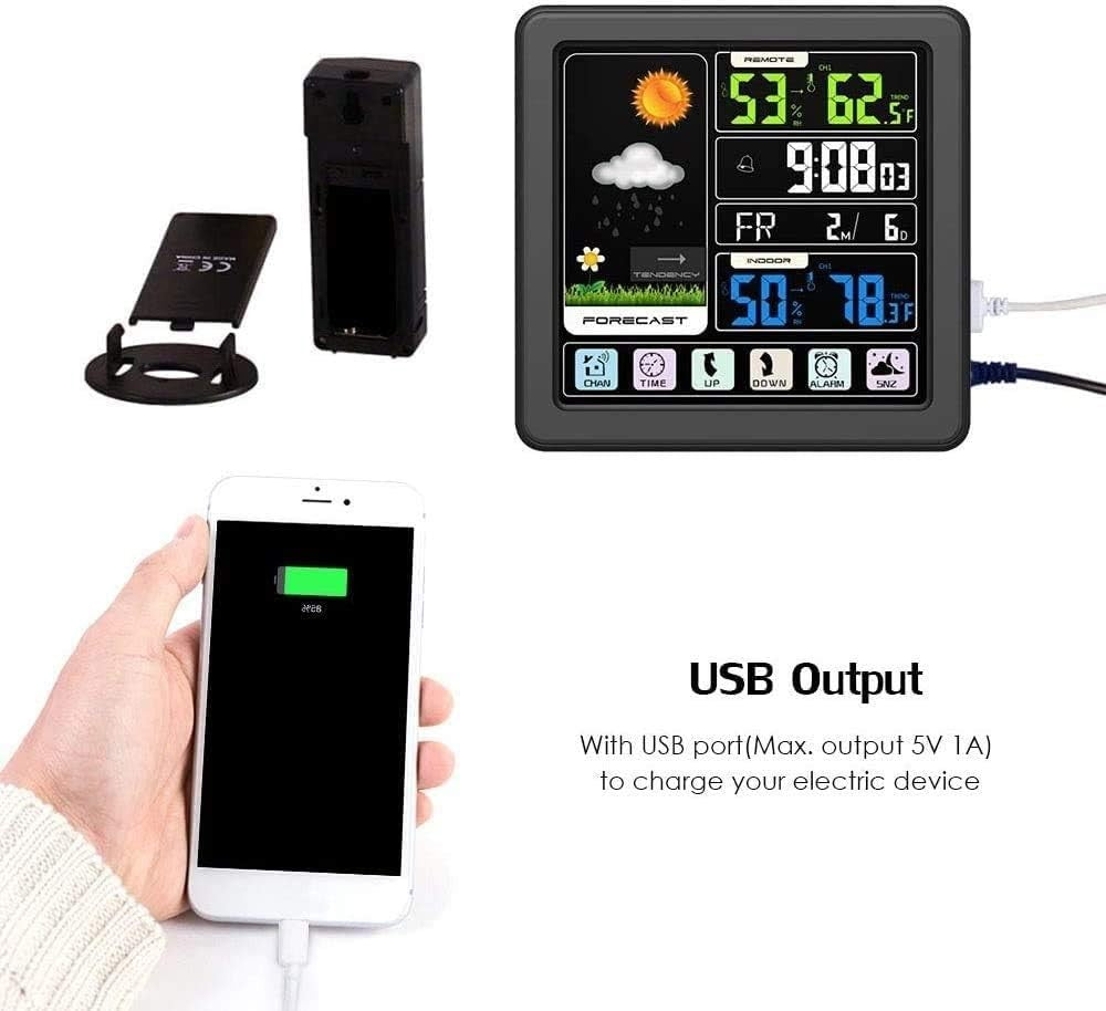 Black Projection Alarm Clock Weather Station LCD Temp Humidity Dual Alarms