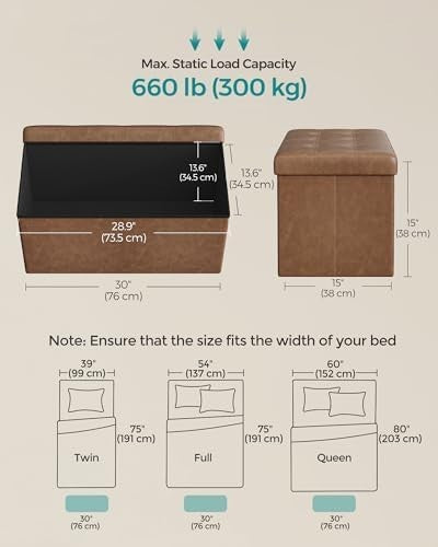 Coffee Brown Folding Storage Ottoman Bench – 76cm Seat & Footrest Box
