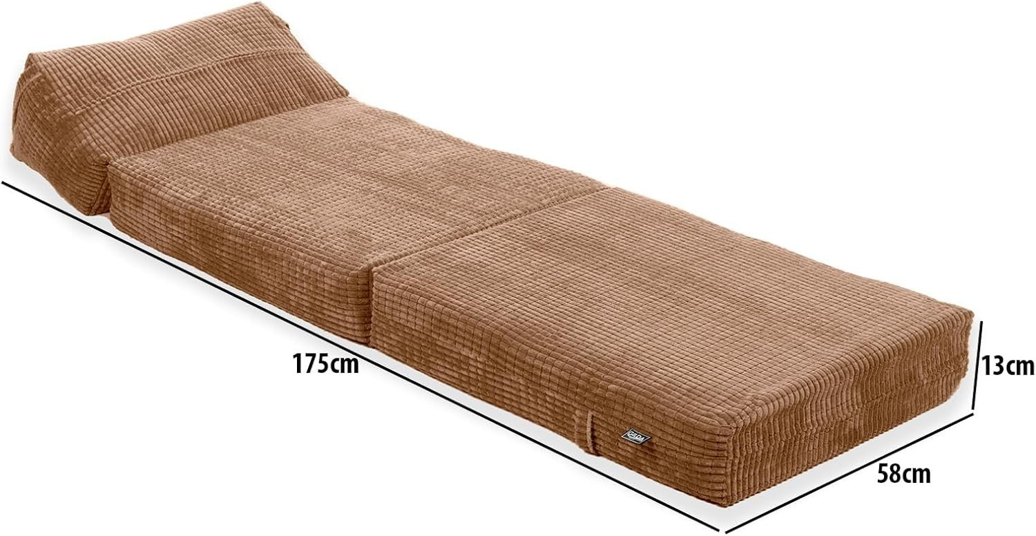 Fold Out Single Chair Bed Futon Deluxe Foam Mattress Corduroy Mocha Sofa
