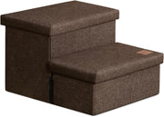 Dog Stairs with Storage 2 Step Foldable Pet Steps Ramp Coffee 13"