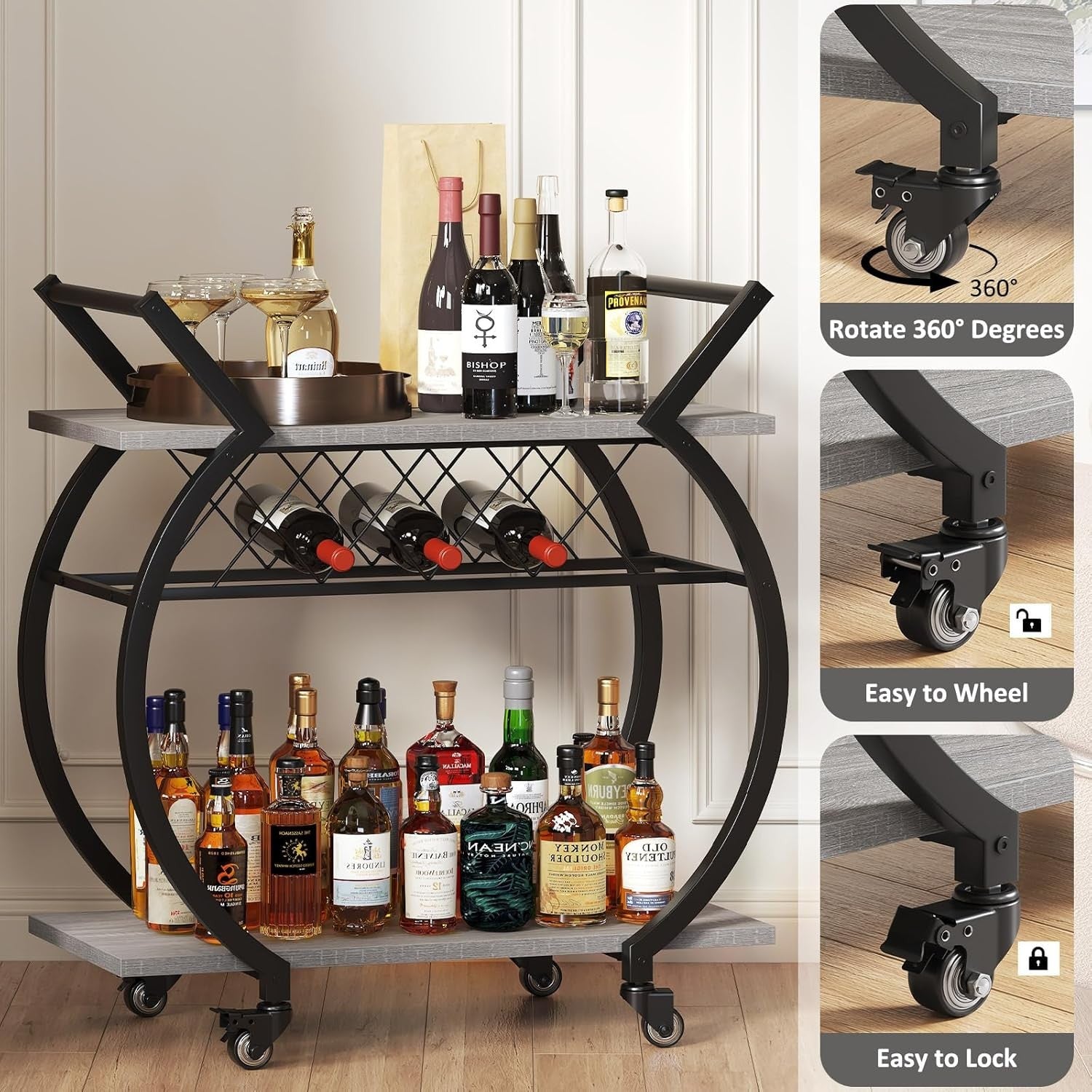 Industrial Drinks Trolley Bar Cart on Wheels Wine Rack Coffee Serving Cart