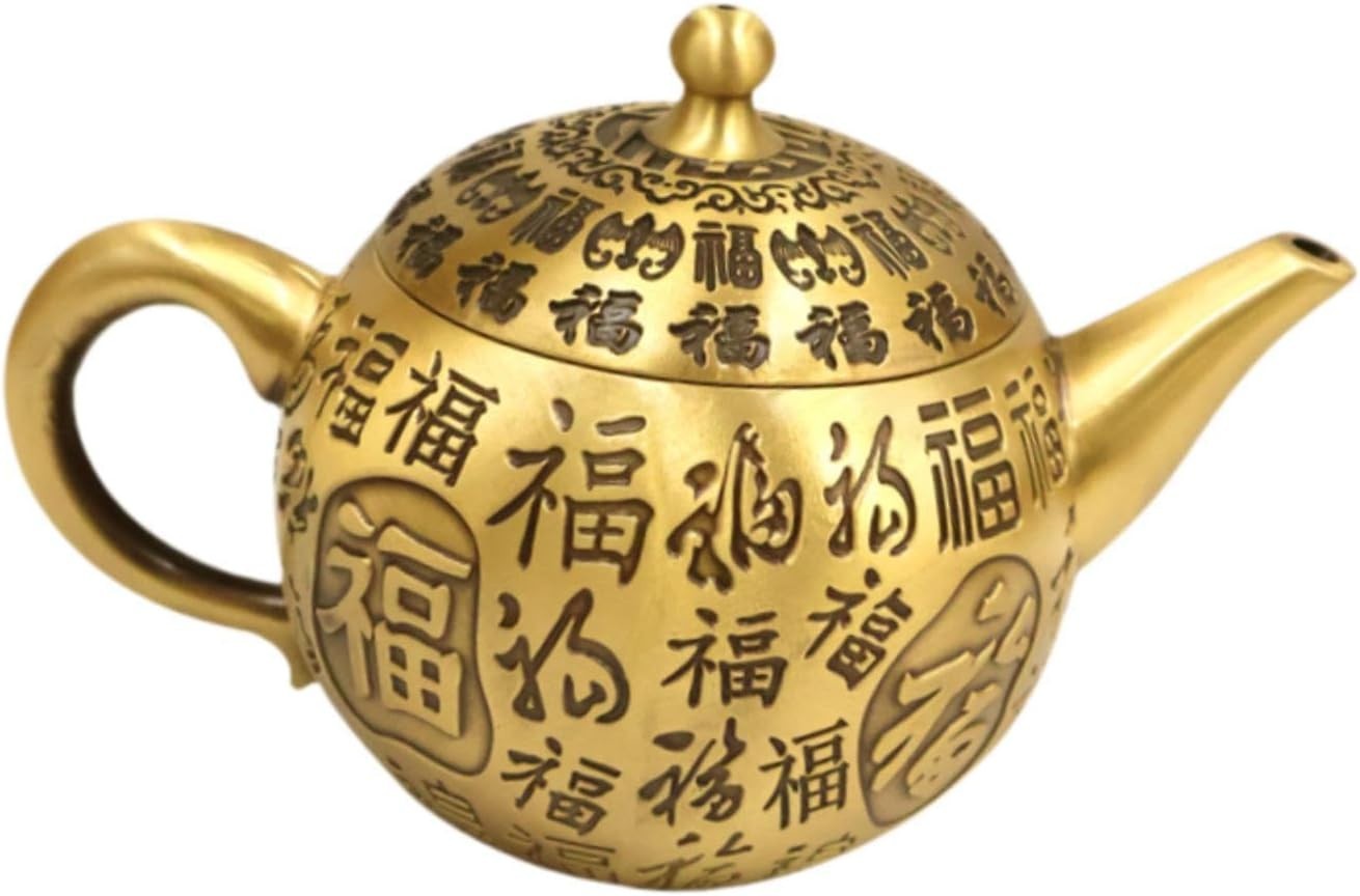Brass Chinese Teapot Ornament Feng Shui Table Decor Good Luck Statue