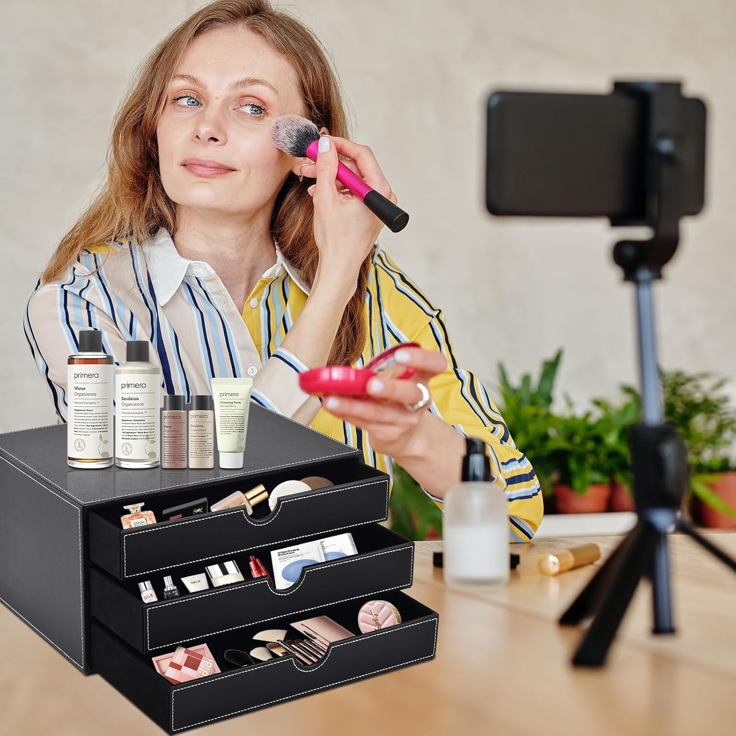 PU Leather Desk Organizer with 3 Drawers – Office & Home Storage Box