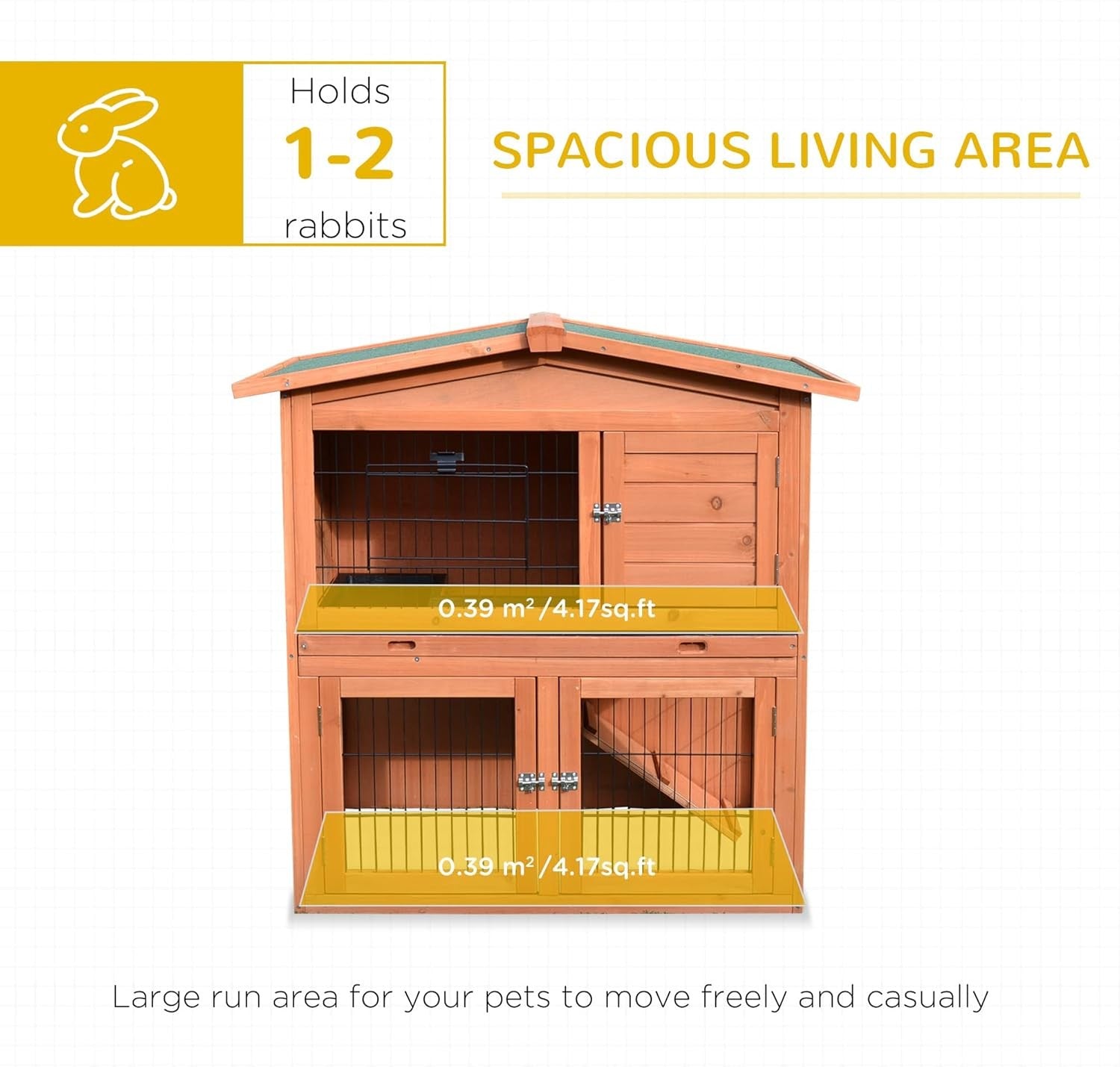 2 Tier Rabbit Hutch Outdoor Wooden Guinea Pig Cage with Tray & Ramp