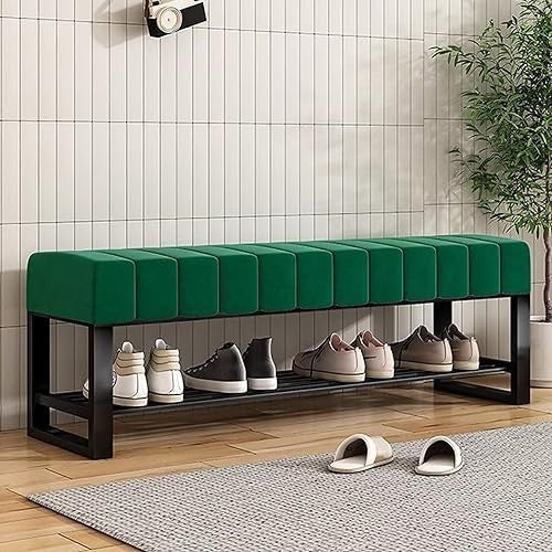 Velvet Shoe Storage Bench 2-Tier Padded Seat for Hallway & Bedroom