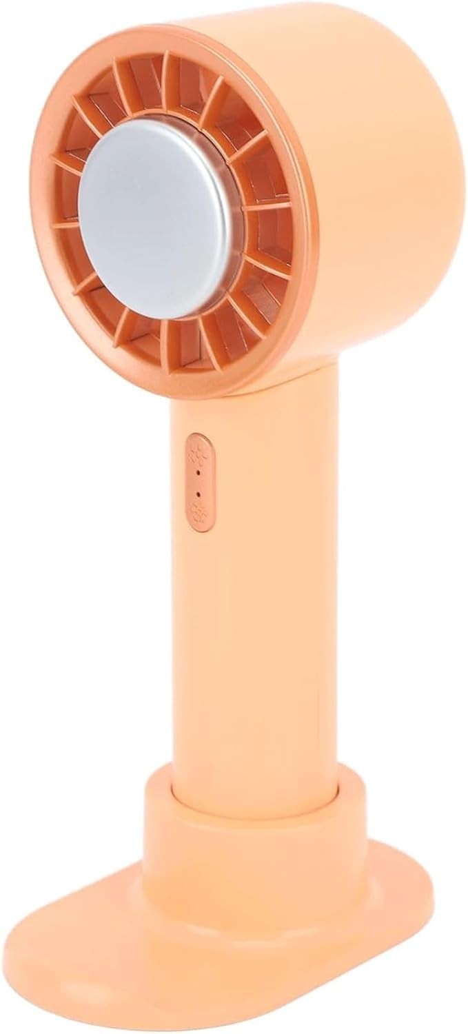 Orange 3-Speed Mini Fan – USB Rechargeable Handheld & Desk Fan w Detachable Base