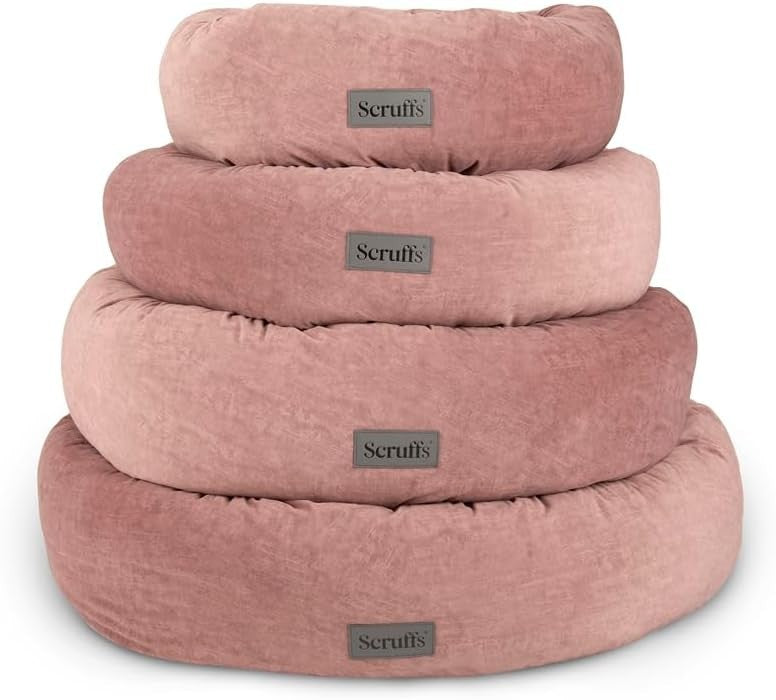 XL Ring Dog Bed 75cm Washable Velvet Blush Pink