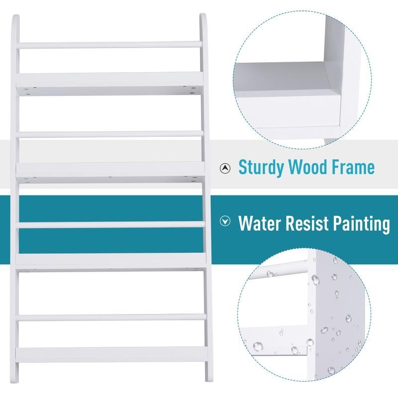 4-Tier Wall Mounted Magazine Rack Book Shelf Storage Unit – White MDF Pine