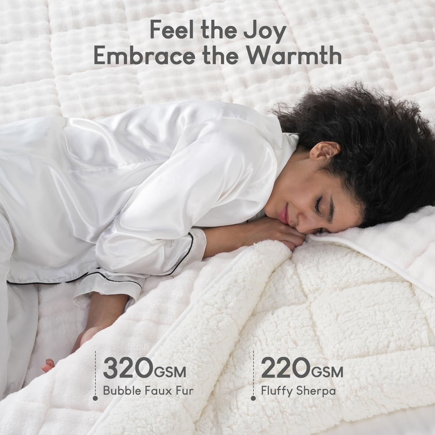 15lb Weighted Blanket, Cream White Bubble Sherpa Fleece 60x80 Cozy Plush