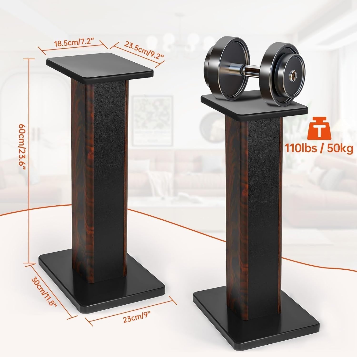 60cm Wood Speaker Stands HiFi Floor MDF Heavy Duty Sand Fill Pair