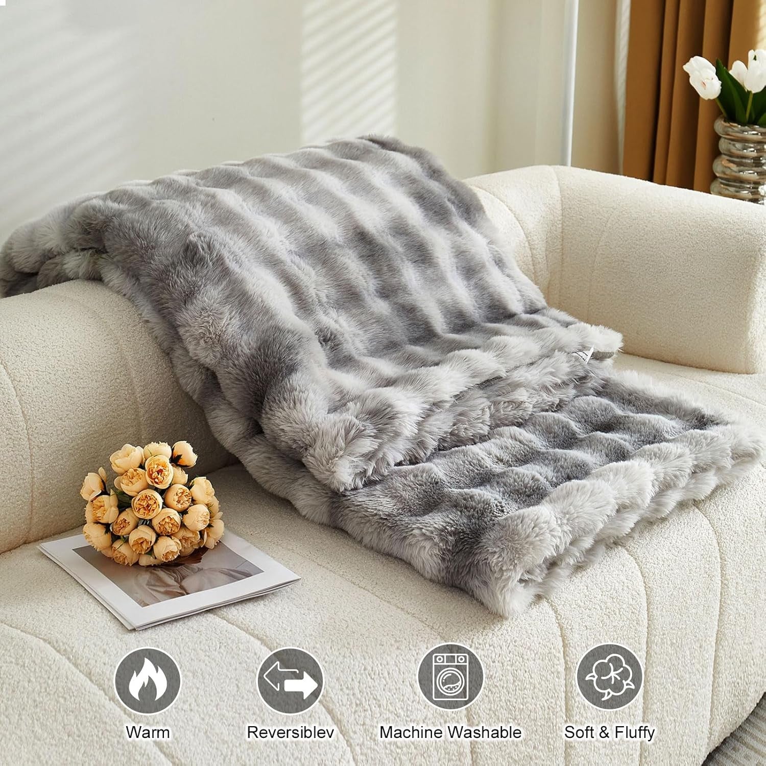 Luxury Thick Plush Fleece Throw Blanket Soft Warm Sofa Bed Tie Dye Grey 100x160c