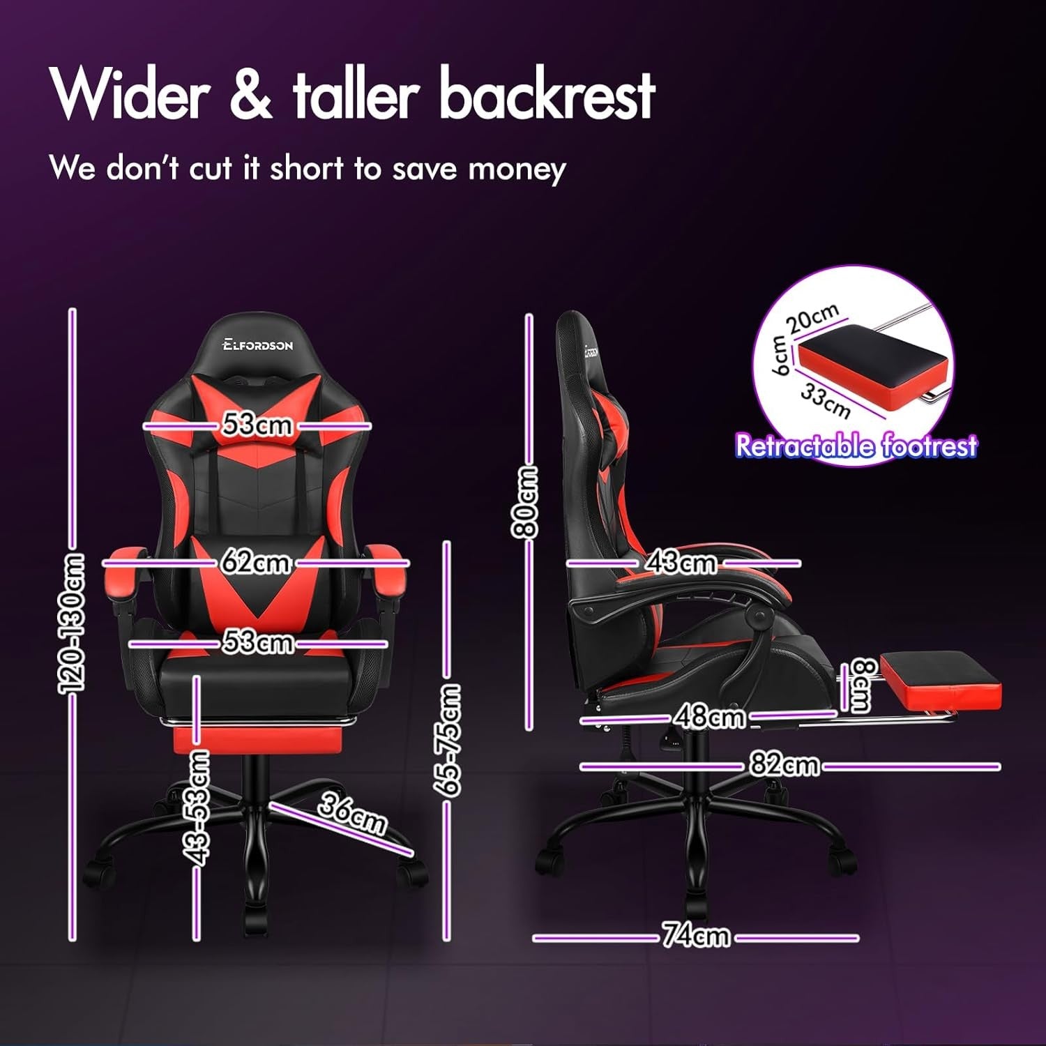 Red LED Gaming Chair RGB 8-Point Massage Recliner w/ Footrest
