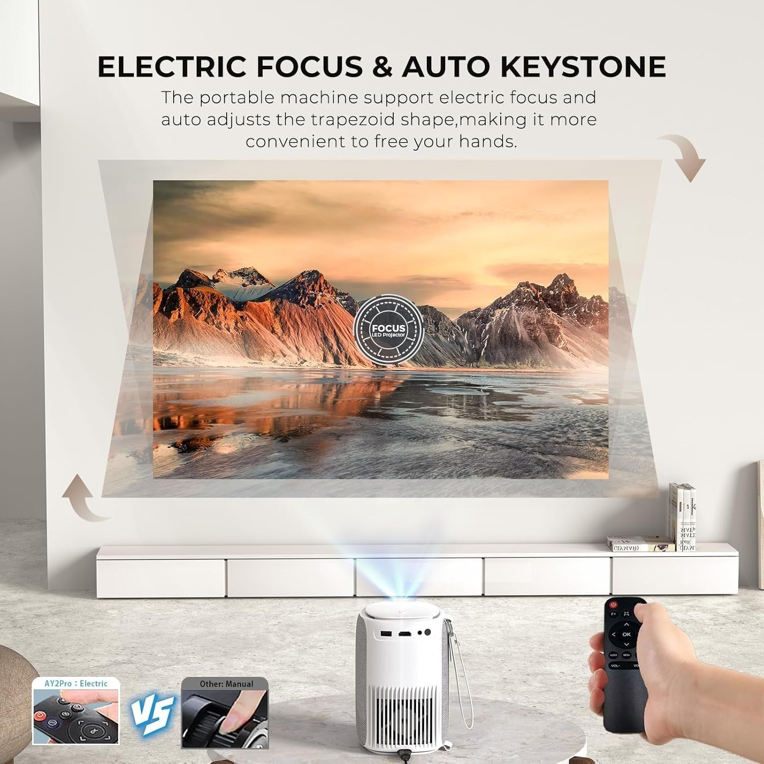 Portable 1080P Projector 550 ANSI WiFi Bluetooth Auto Focus Low Noise