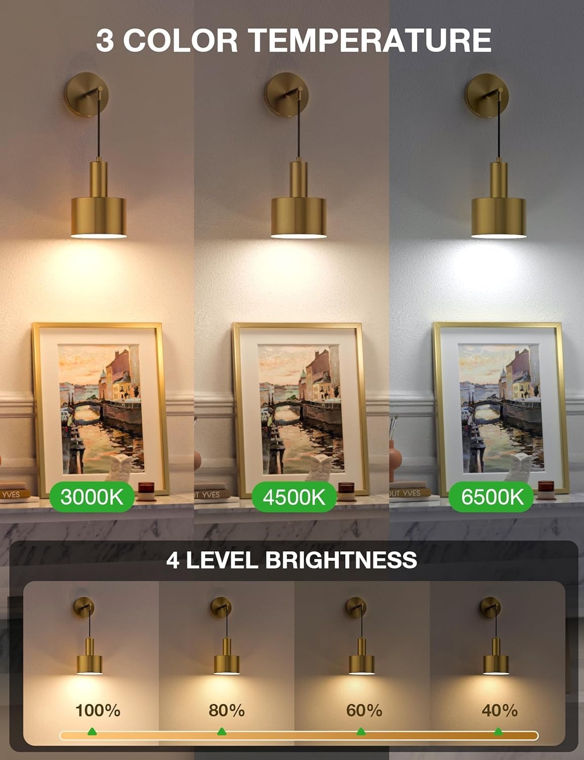 5200mAh Rechargeable Wall Sconce Lights with Remote, 9 Color Dimmable LED