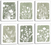 Boho Wildflower Canvas Wall Art Set 6 Framed 20x25cm