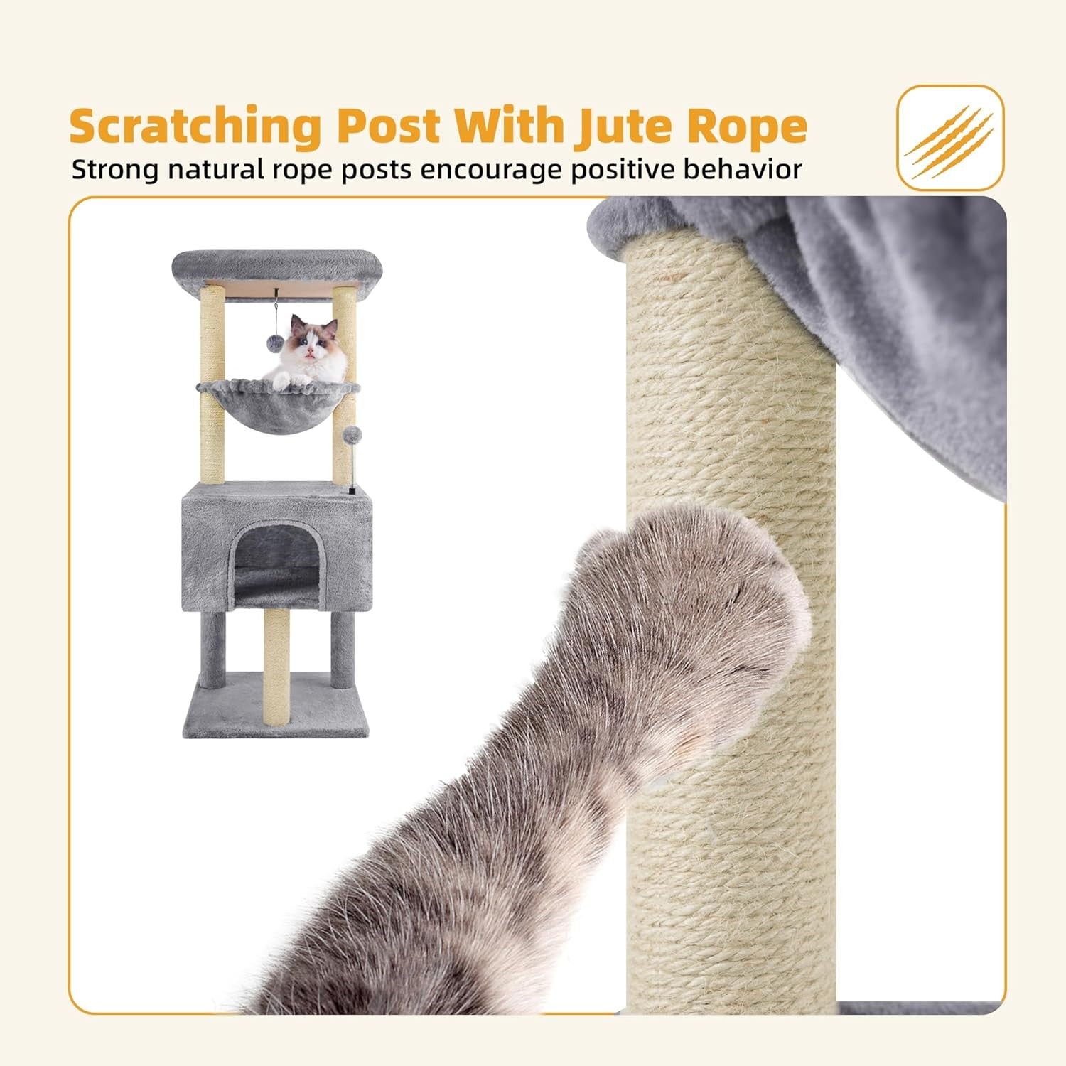 110cm Cat Tree Tower Condo Hammock Sisal Scratching Posts Small Spaces