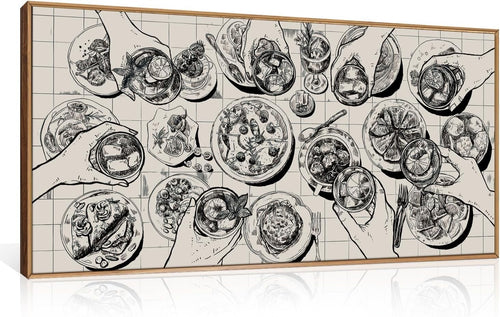 Black White Food Sketch Canvas Wall Art Retro Kitchen Dining Room Print 20x40