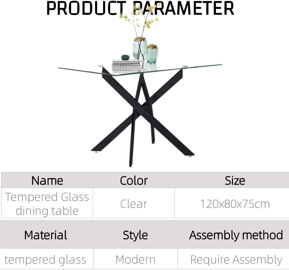 Modern 120cm Glass Dining Table & 4 Grey Velvet Chairs 4-Seater Set