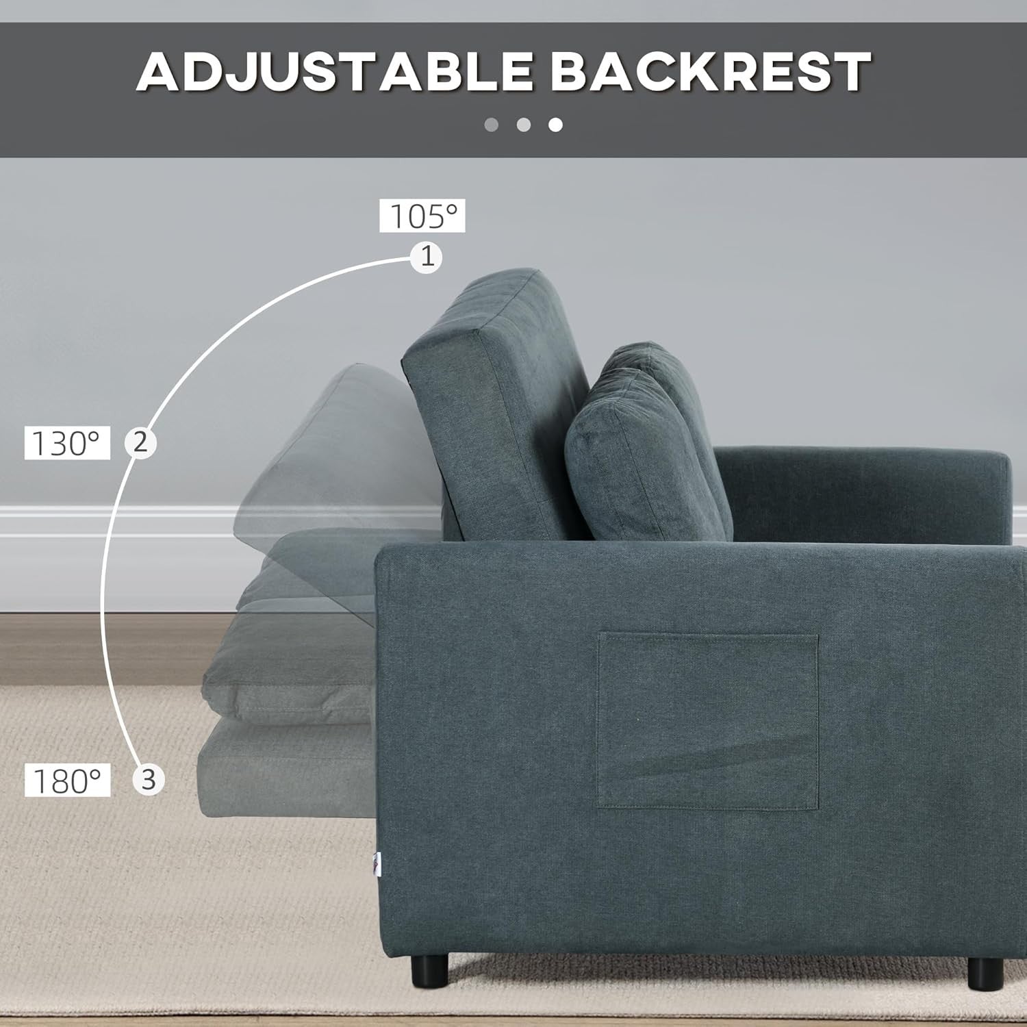 2 Seater Sofa Bed Grey – Pull Out Guest Bed with Storage & Cushions