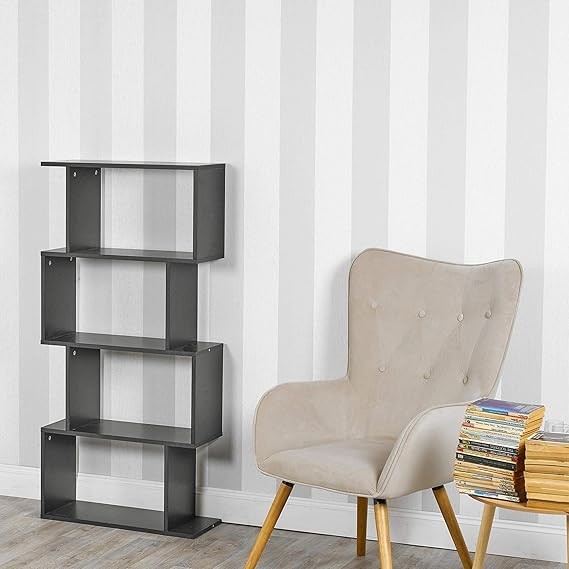 Modern S-Shaped 4 Tier Bookcase Display Shelf – Space Saving Storage Unit Black